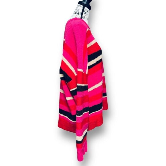 Diane von Furstenberg XL Wool Sweater Red Pink Stripe Crewneck Knit Fall Winter - Picture 6 of 9